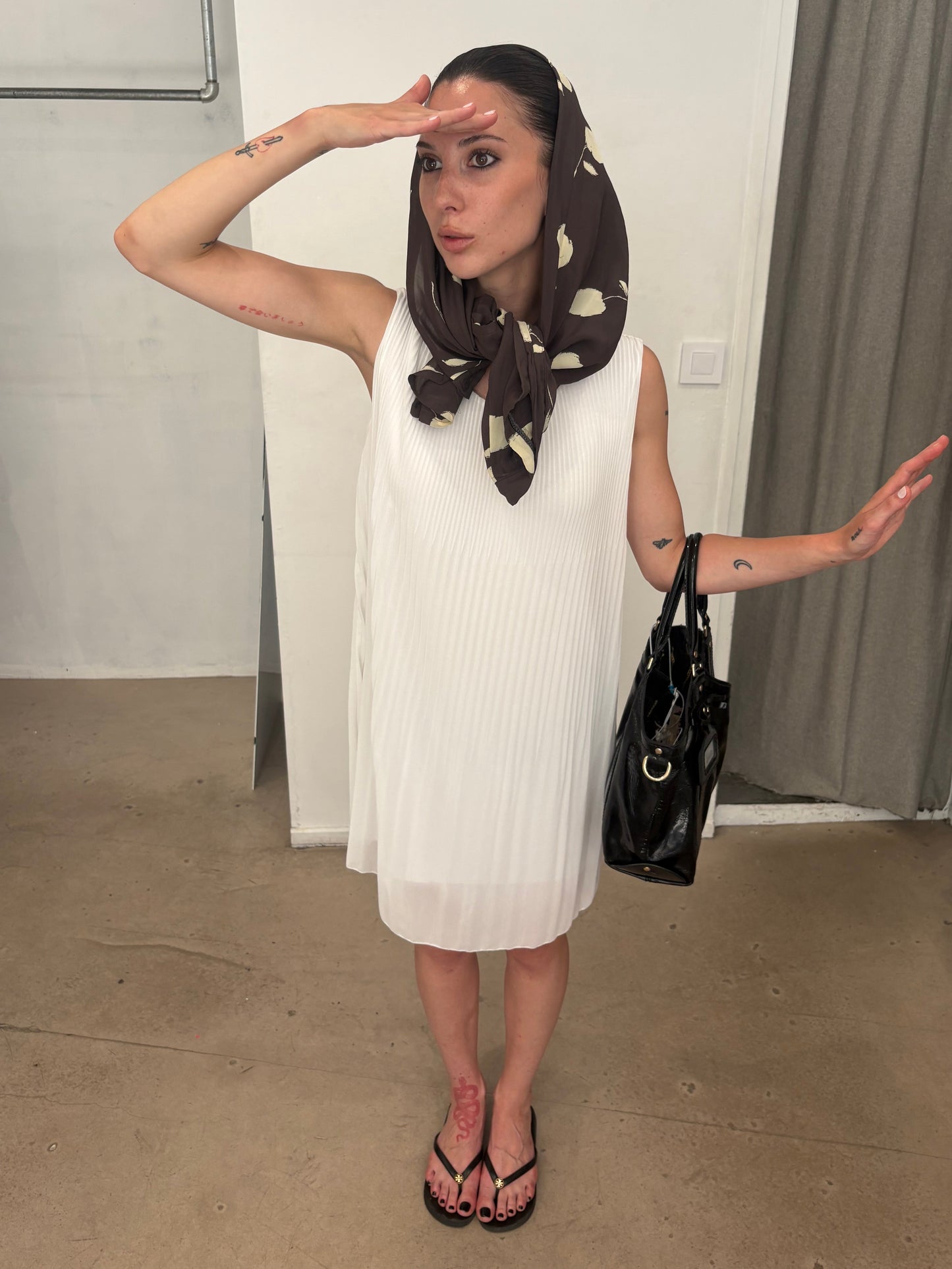 Pleated White Dress