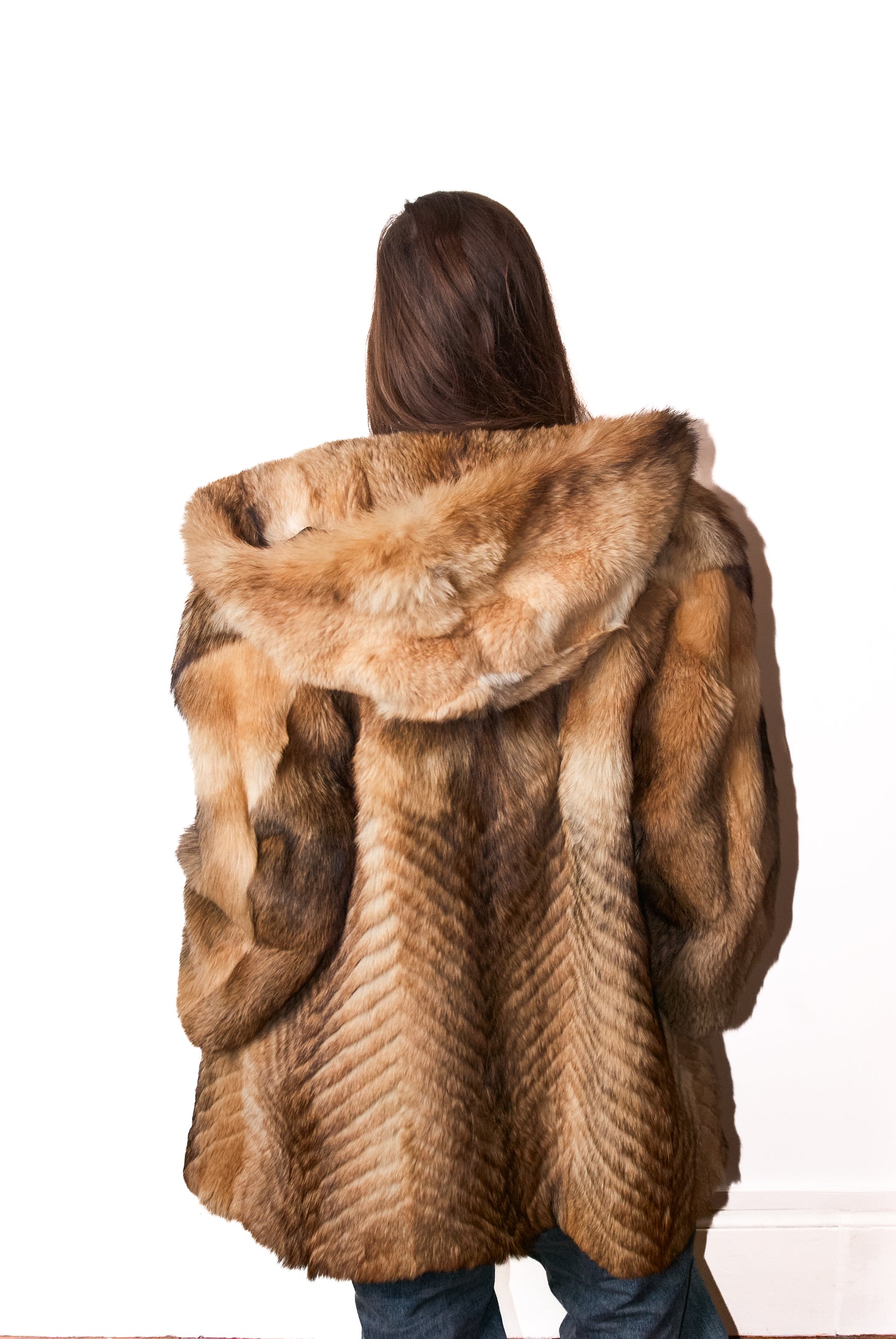 Hooded fur coat